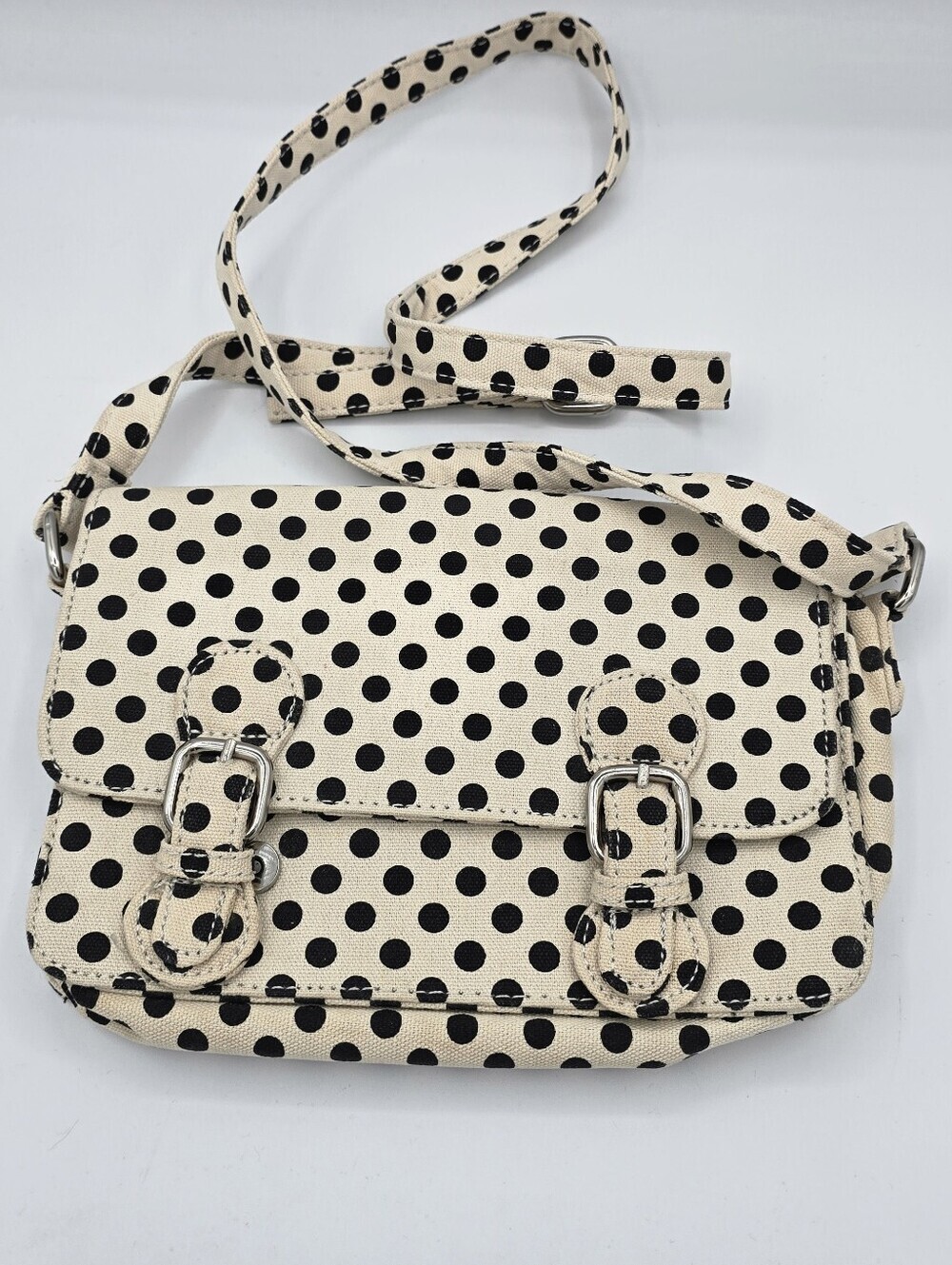 Forever 21 - Black & Cream Polka-Dot Canvas Crossbody Purse Bag